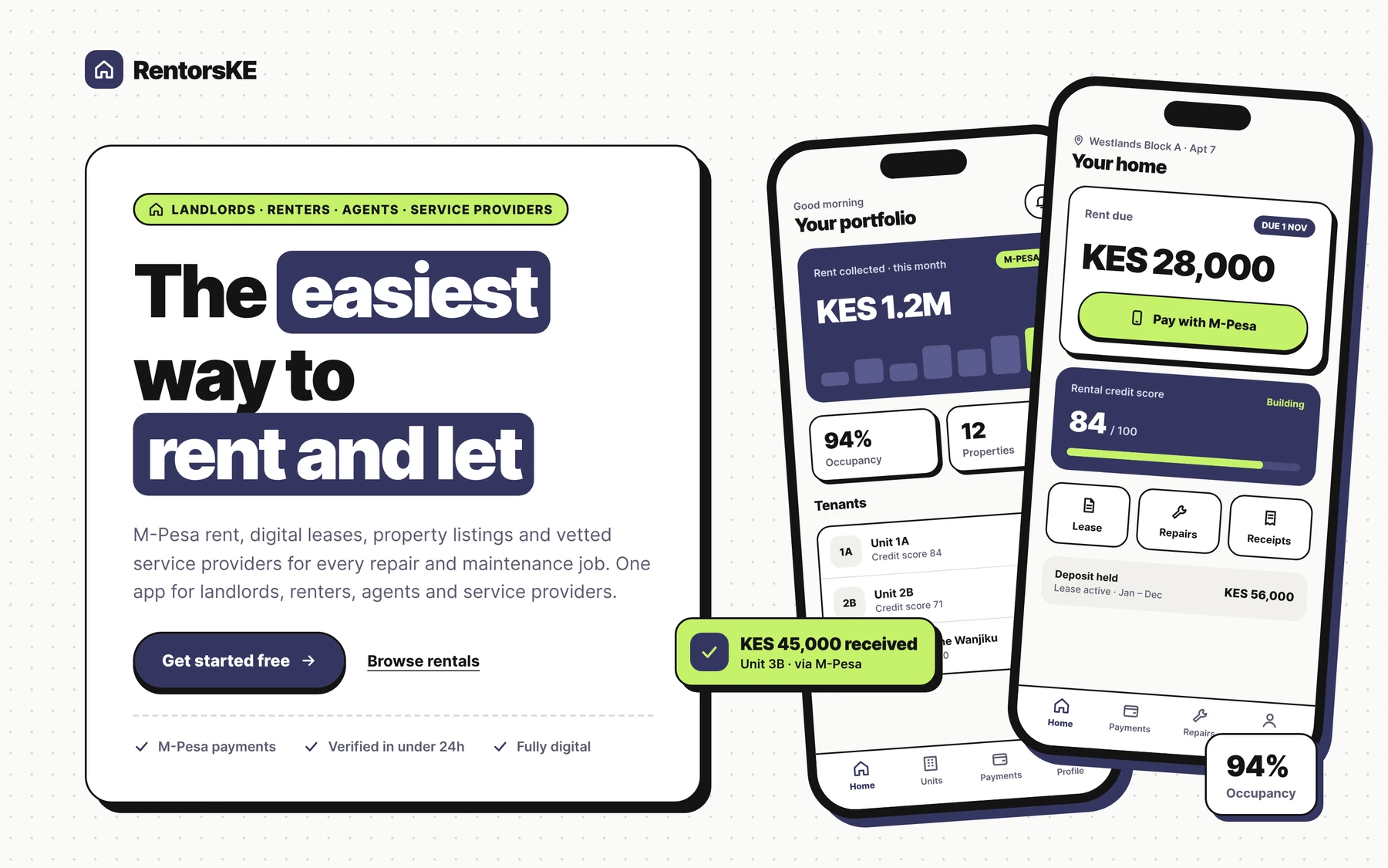 The easiest way to rent and let — RentorsKE for landlords, renters, agents and service providers