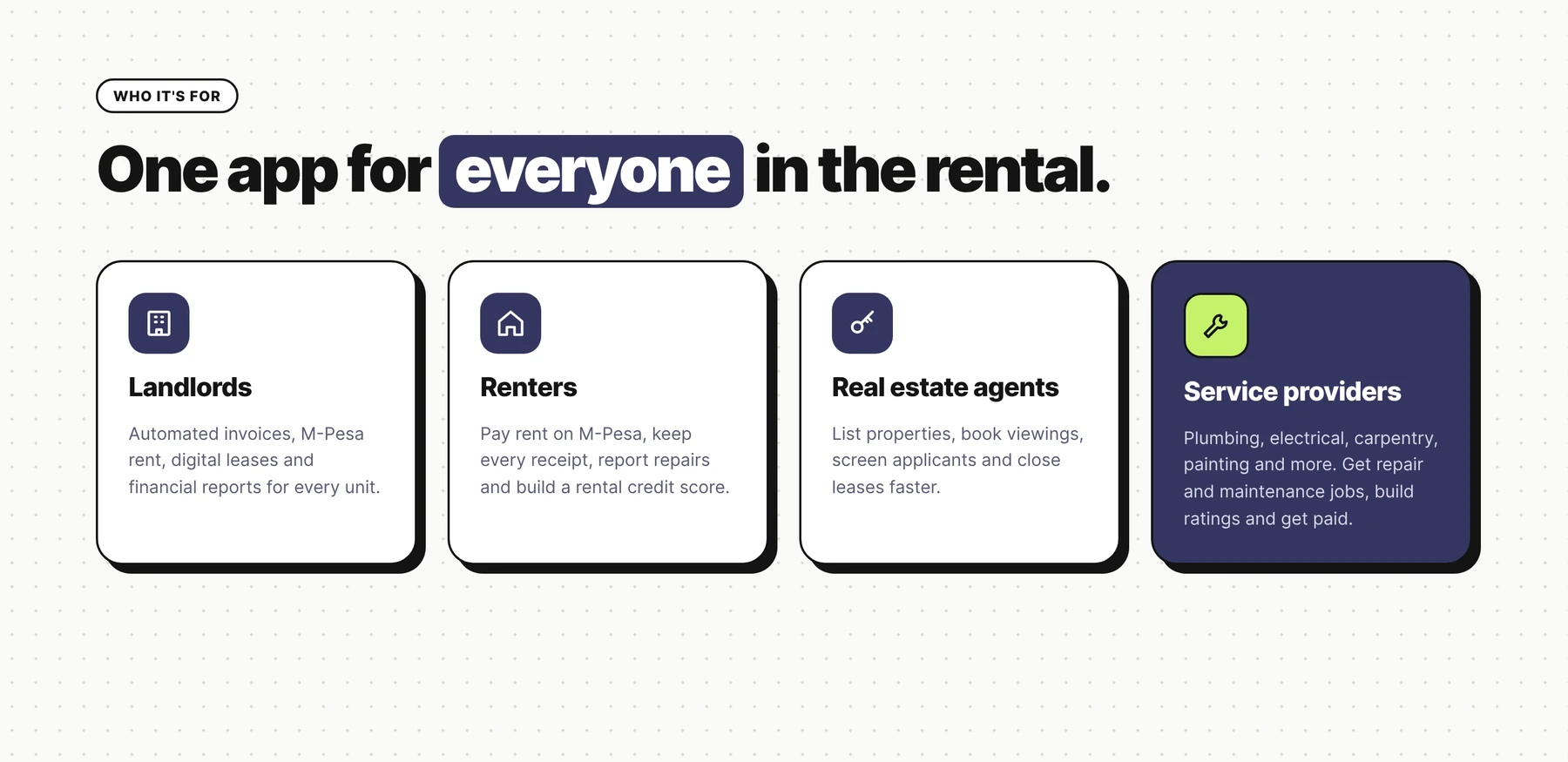 One app for everyone in the rental: Landlords, Renters, Real estate agents, and Service providers